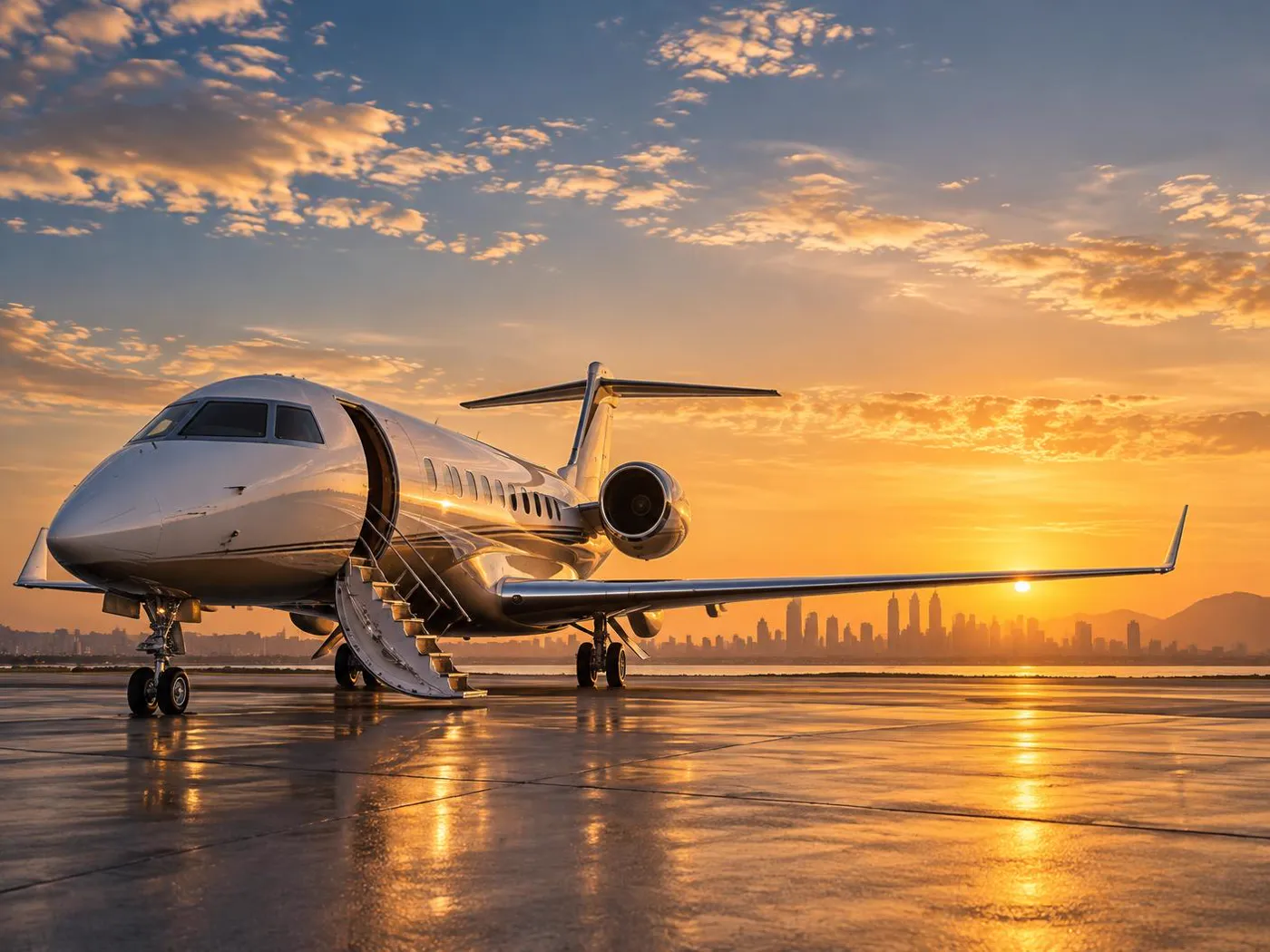 Private jet on the tarmac at sunrise, ready for what comes next