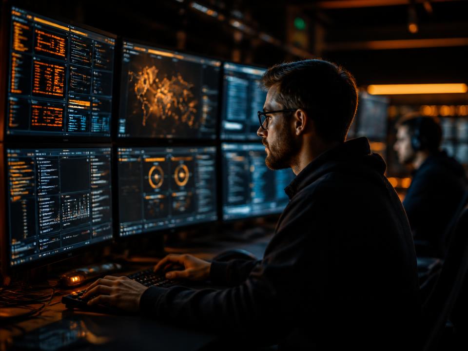 Certified technician working in a security operations center